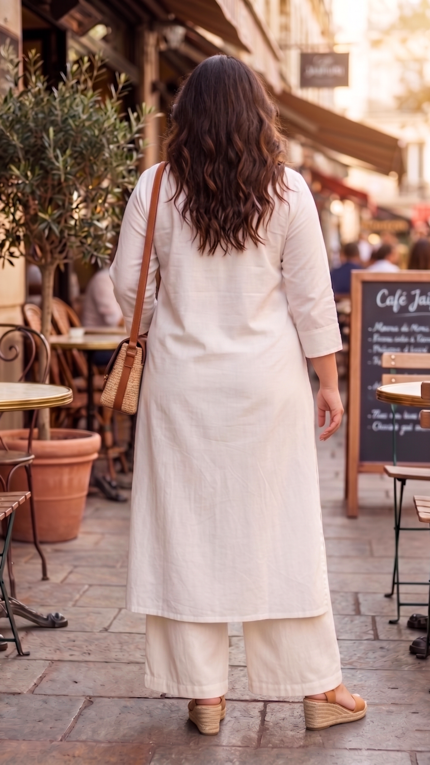Plus Size White Linen Relaxed Fit Kurta For Women