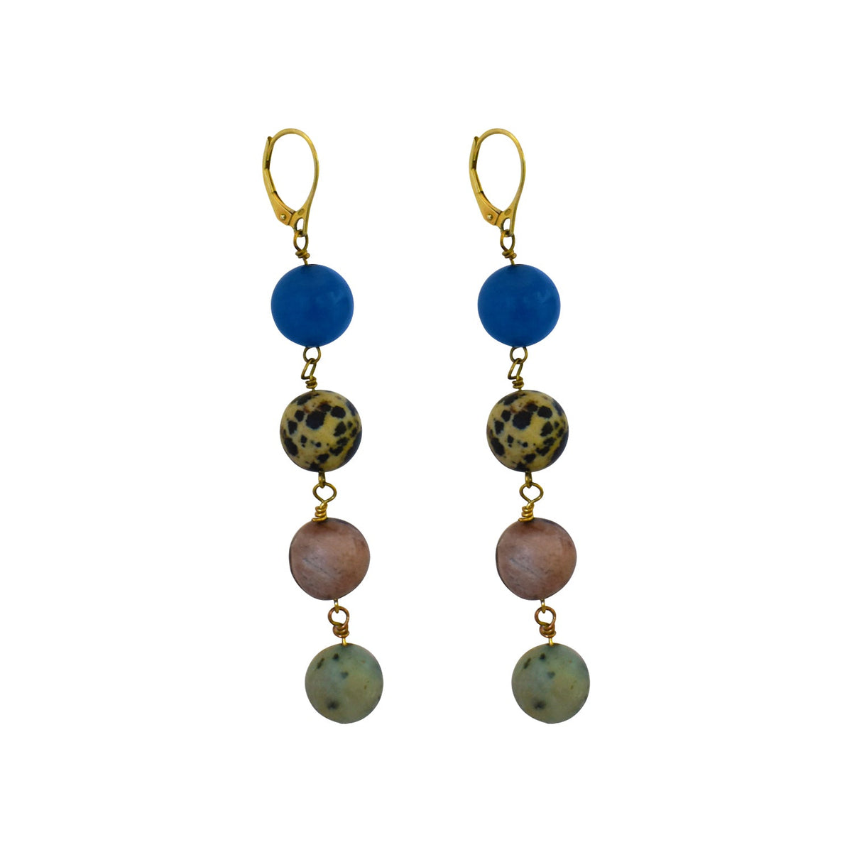 Blue Aventurine, Dalmatian Jasper, Mookaite and Sesame Jasper Yellow gold vermeil or 18k gold earrings | by nlanlaVictory